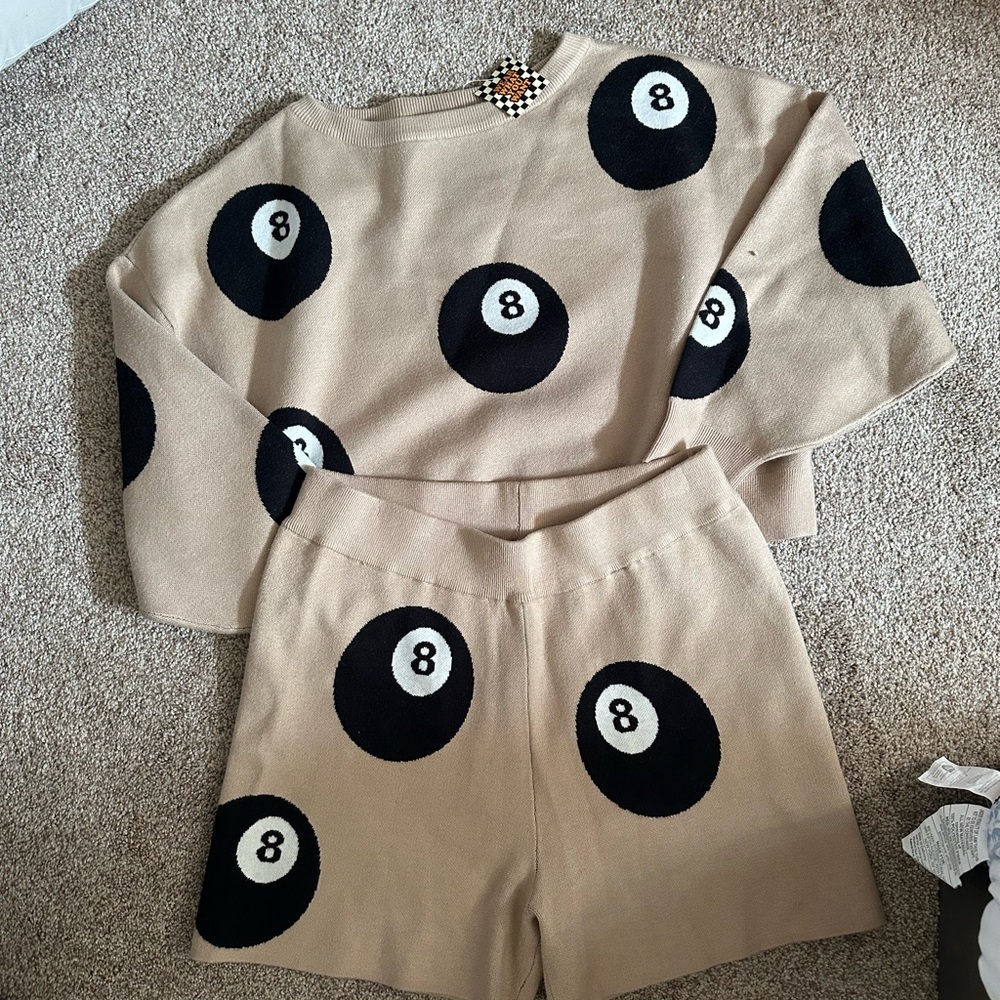 Beige 8-Ball Sweater and Shorts Set